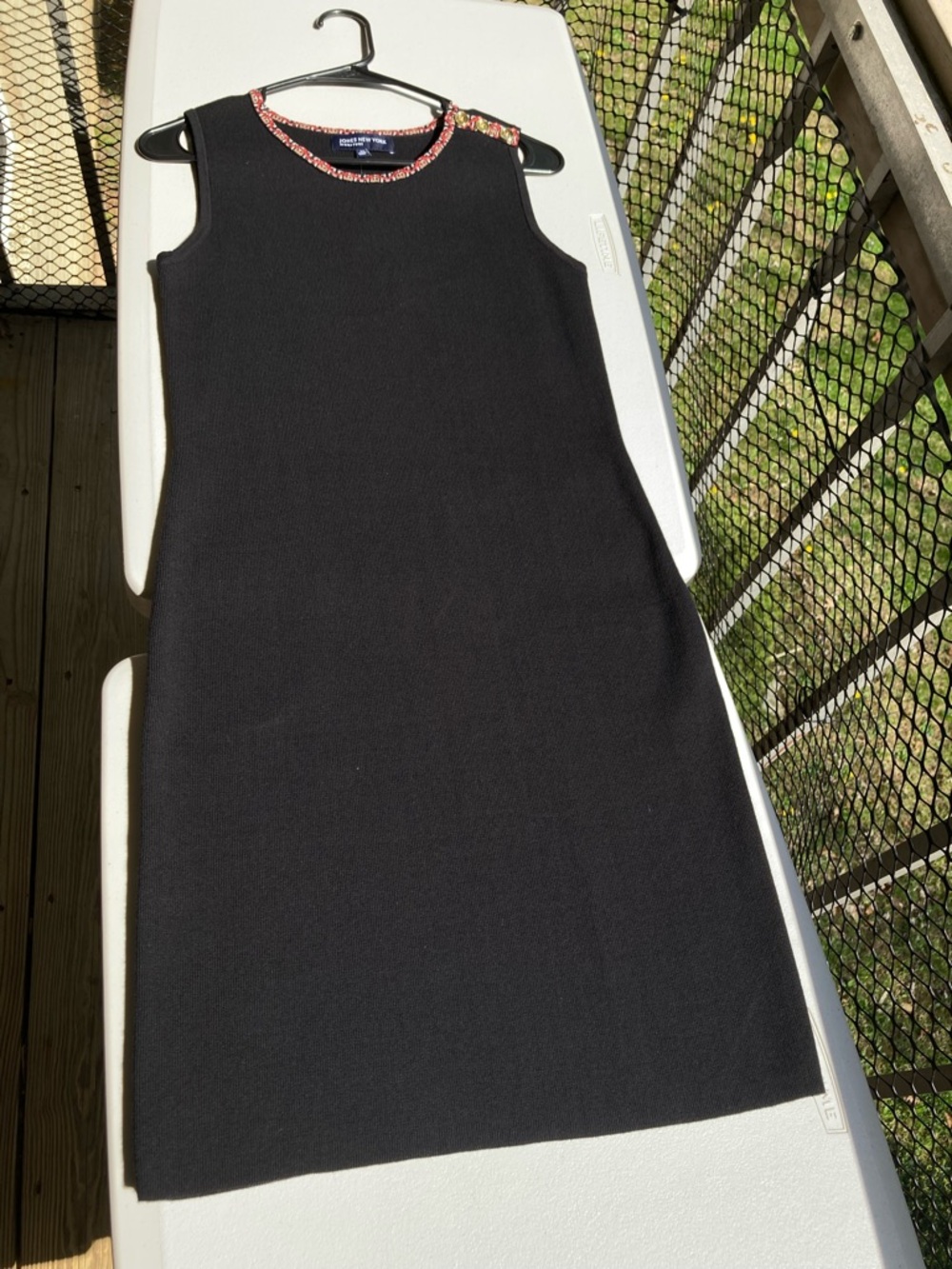 Jones New York Black Ribbed Knit Dress Sleeveless Geometric Trim Sweater Dress - Picture 6 of 13